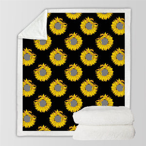 Sunflower Patterns Black Sherpa Fleece Blanket