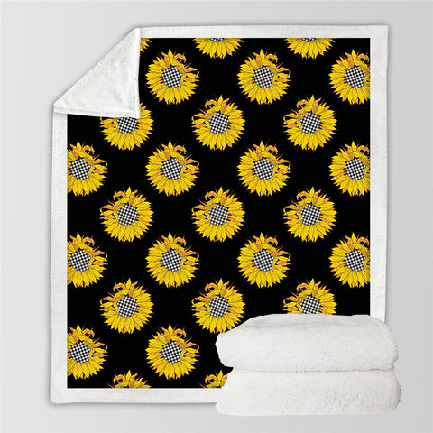 Image of Sunflower Patterns Black Sherpa Fleece Blanket