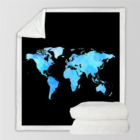 Image of Blue Map Sherpa Fleece Blanket - Beddingify