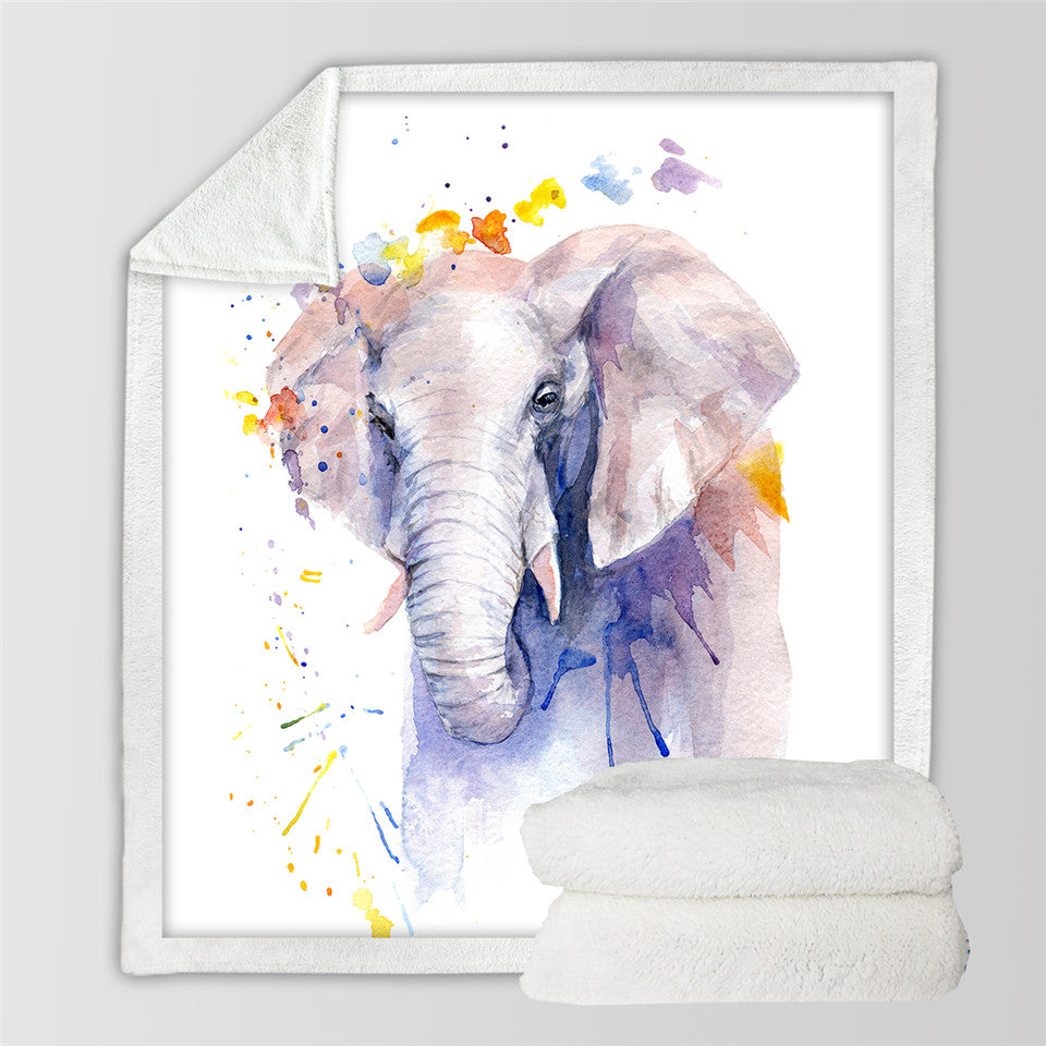 Watercolor Elephant Themed SWMT2712 Sherpa Fleece Blanket