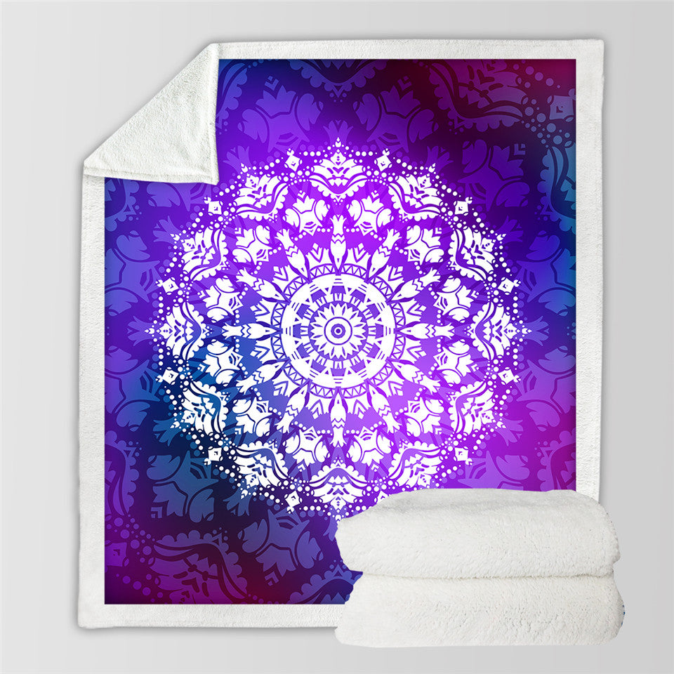Mandala Hippie Purple Themed Sherpa Fleece Blanket