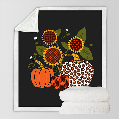 Image of Sunflowers & Pumpkins Sherpa Fleece Blanket