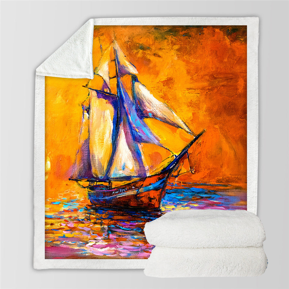 Painting Sailing Boat Sherpa Fleece Blanket
