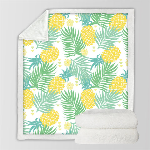 Image of Tropical Pineapples Palm Leaves Sherpa Fleece Blanket - Beddingify