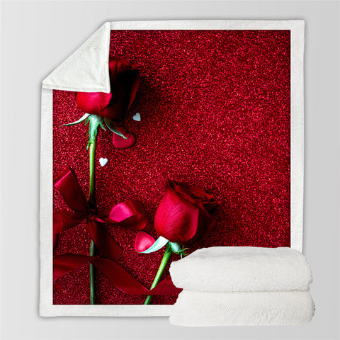 Image of Red Rose Themed Sherpa Fleece Blanket