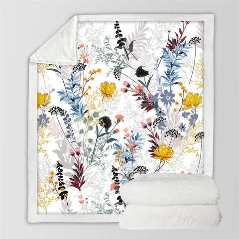 Image of Leave Flowers Sherpa Fleece Blanket - Beddingify