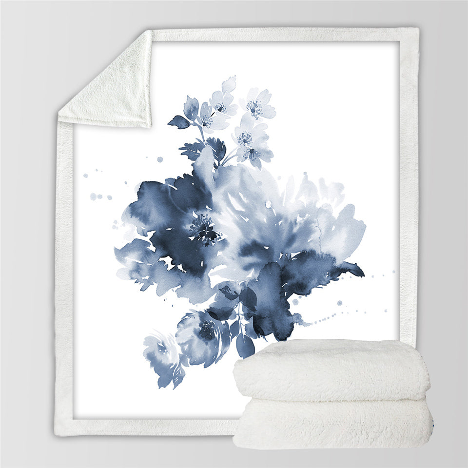 Painting Blue Flowers Sherpa Fleece Blanket - Beddingify