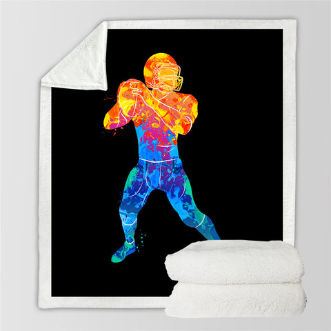 Image of American Football Player Sherpa Fleece Blanket - Beddingify