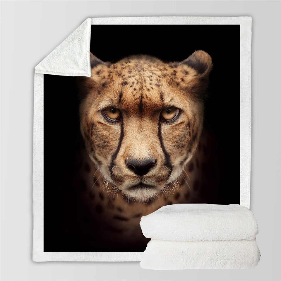 Cheetah Face Themed Sherpa Fleece Blanket