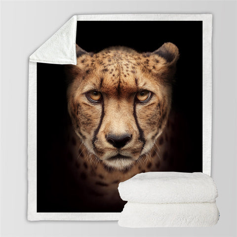 Image of Cheetah Face Themed Sherpa Fleece Blanket