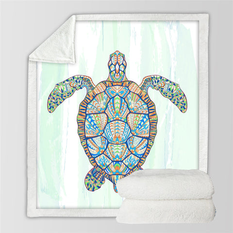 Image of Ocean Turtle Themed Sherpa Fleece Blanket - Beddingify