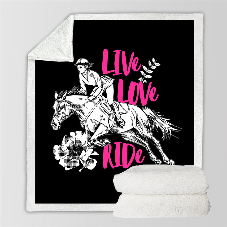 Live Love Ride Horse Themed Sherpa Fleece Blanket