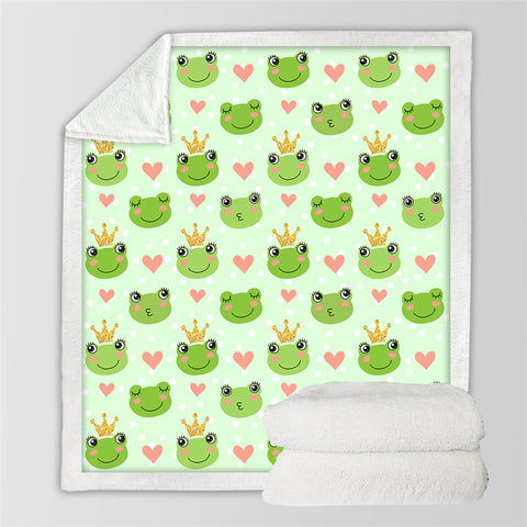 Image of Crowned Frog Patterns Sherpa Fleece Blanket
