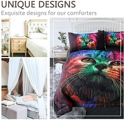 Image of 4 Pieces 3D Multicolor Cat Comforter Set - Beddingify