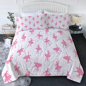 4 Pieces Pink Ballerine Patterns Comforter Set - Beddingify