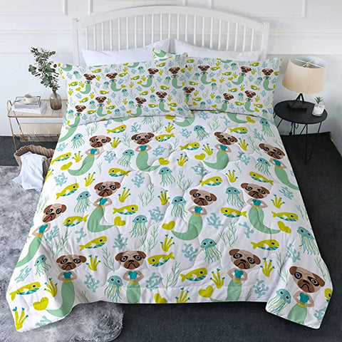 Image of 4 Pieces Pughead Mermaid Seabed Comforter Set - Beddingify