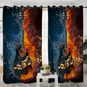 Guitar Themed 2 Panel Curtains