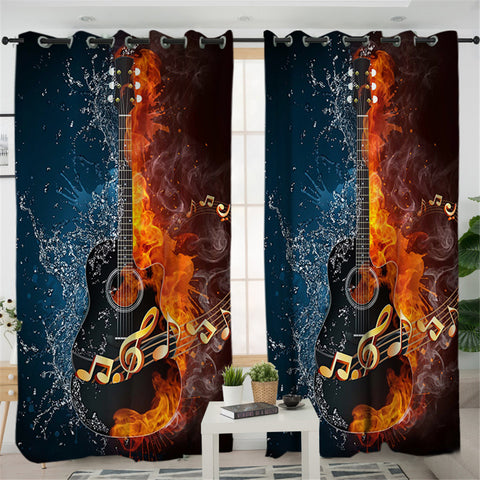 Image of Guitar Themed 2 Panel Curtains