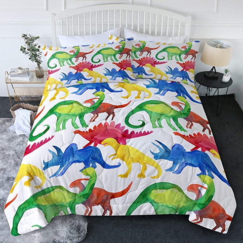 Image of 4 Pieces Shadow Colored Dinosaurs Comforter Set - Beddingify