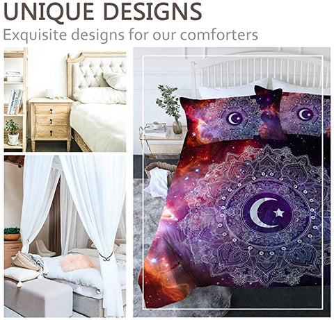 Image of 4 Pieces Luna Mandala 3D Nebula Comforter Set - Beddingify