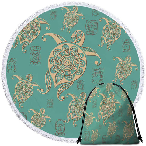 Image of Turtles in Turquoise Round Towel Set - Beddingify