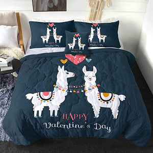 4 Pieces Happy Valentine's Day Llama Comforter Set - Beddingify