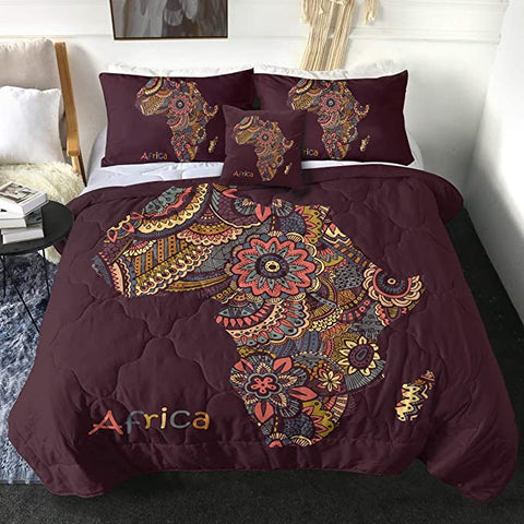 Image of 4 Pieces Patterned Africa Continent Comforter Set - Beddingify