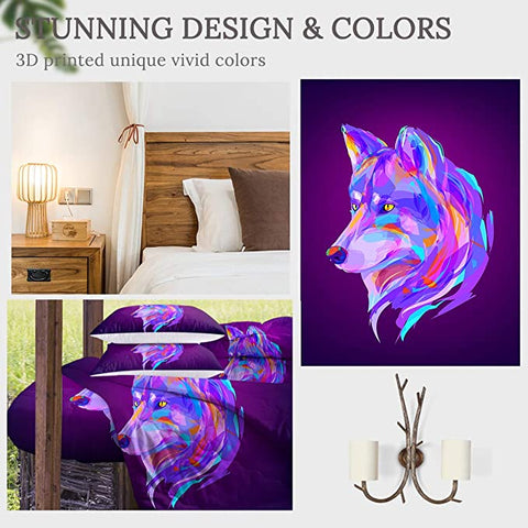 Image of 4 Pieces Multicolor Wolf Eggplant Comforter Set - Beddingify