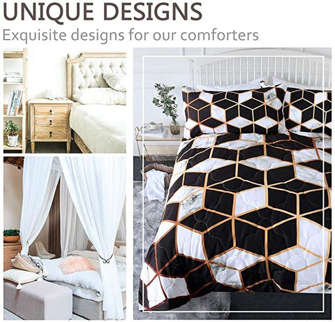 Image of 4 Pieces Beehive Pattern Blocks Comforter Set - Beddingify