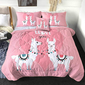 4 Pieces Llove You Llamas Comforter Set - Beddingify