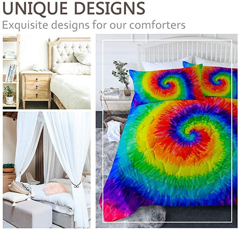 Image of 4 Pieces Spiral Rainbow Color Comforter Set - Beddingify