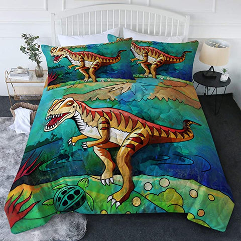 Image of 4 Pieces Painted Dinosaur Comforter Set - Beddingify