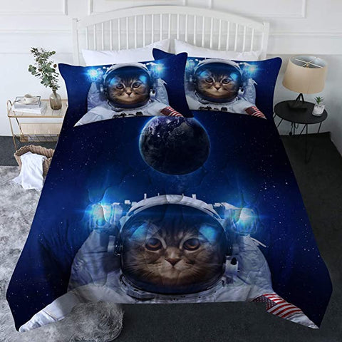 Image of 4 Pieces 3D Catstronaut Comforter Set - Beddingify