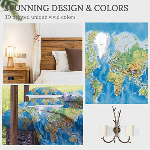 Image of 4 Pieces World Map Comforter Set - Beddingify