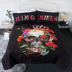 4 Pieces King & Queen Skull Comforter Set - Beddingify