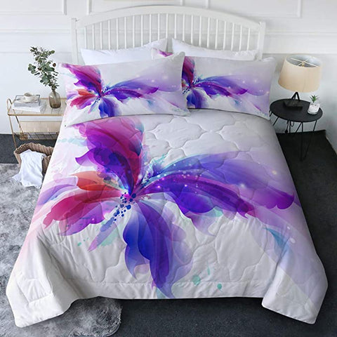 Image of 4 Pieces Watercolor Butterfly Comforter Set - Beddingify