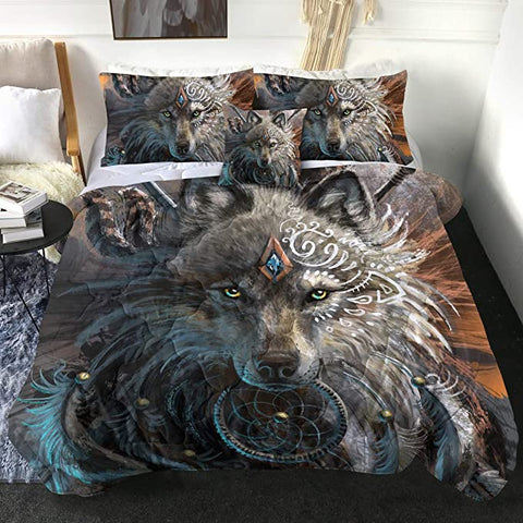 Image of 4 Pieces Warchief Wolf Comforter Set - Beddingify