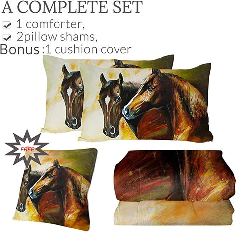 Image of 4 Pieces Painted Horses Comforter Set - Beddingify