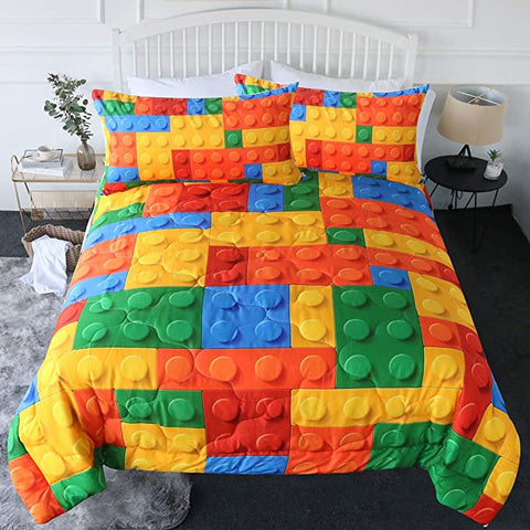 Image of 4 Pieces 3D Wet Lego Blocks Comforter Set - Beddingify