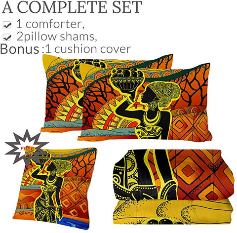 4 Pieces African Vase Lady Comforter Set - Beddingify