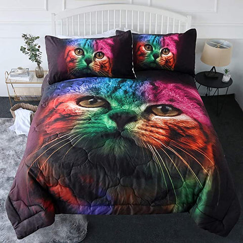 Image of 4 Pieces 3D Multicolor Cat Comforter Set - Beddingify