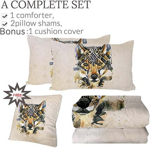 Image of 4 Pieces Painted Tribal Wolf Comforter Set - Beddingify