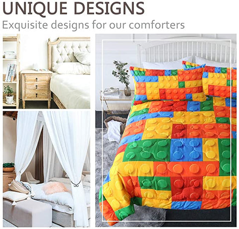 Image of 4 Pieces 3D Wet Lego Blocks Comforter Set - Beddingify