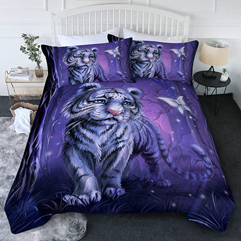 Image of 4 Pieces 3D Tiger Cub Purplish Comforter Set - Beddingify