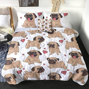 4 Pieces Lovely Pug Comforter Set - Beddingify