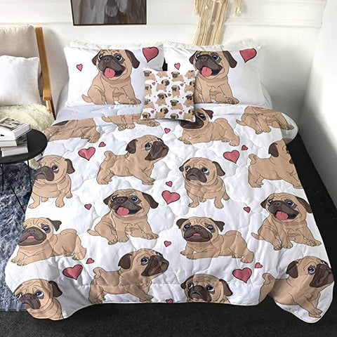 Image of 4 Pieces Lovely Pug Comforter Set - Beddingify