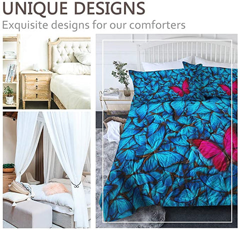 Image of 4 Pieces 3D Blue Butterflies Comforter Set - Beddingify