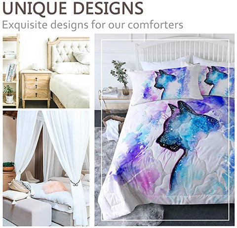 Image of 4 Pieces Watercolor Cat Shadow Comforter Set - Beddingify