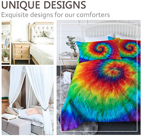 Image of 4 Pieces Spiral Rainbow Color Comforter Set - Beddingify