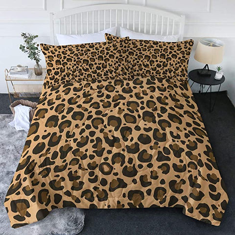Image of 4 Pieces Brown Leopard Pelt Comforter Set - Beddingify